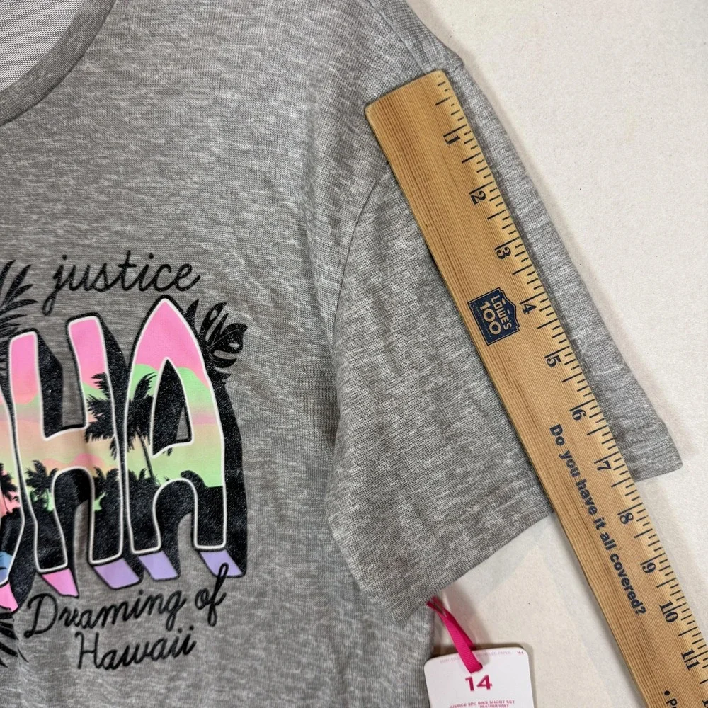 Justice Pajama Top Girls 14 Heather Gray Aloha Hawaii Graphic Sleep Shirt